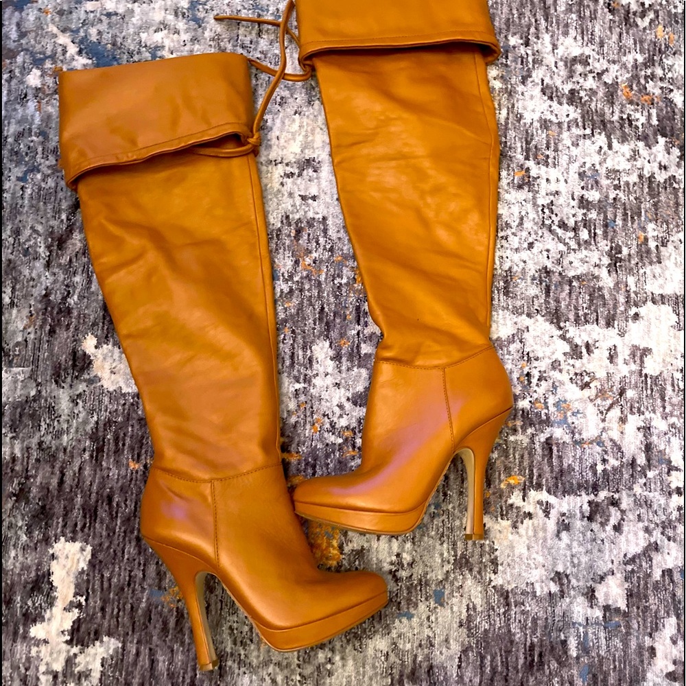 Cognac knee/thigh high boots